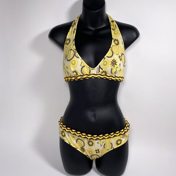 LOUIS VUITTON Yellow/Brown Monogram Flower Print Bikini  *AS IS* - Picture 1 of 14